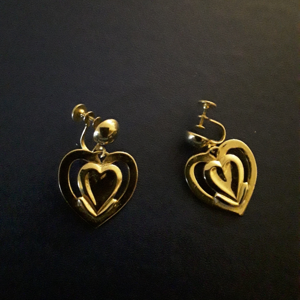 Coro Vintage Goldtone Heart Screw Back Earrings